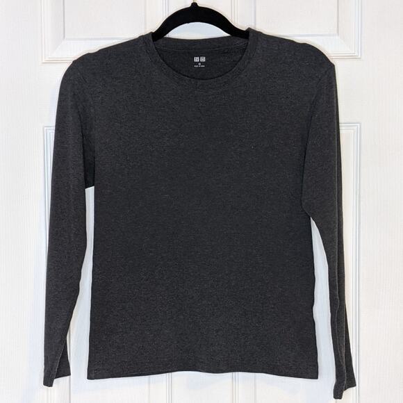 Uniqlo Solid Grey Unisex Long Sleeve Crew Neck Shirt XS - Picture 1 of 9